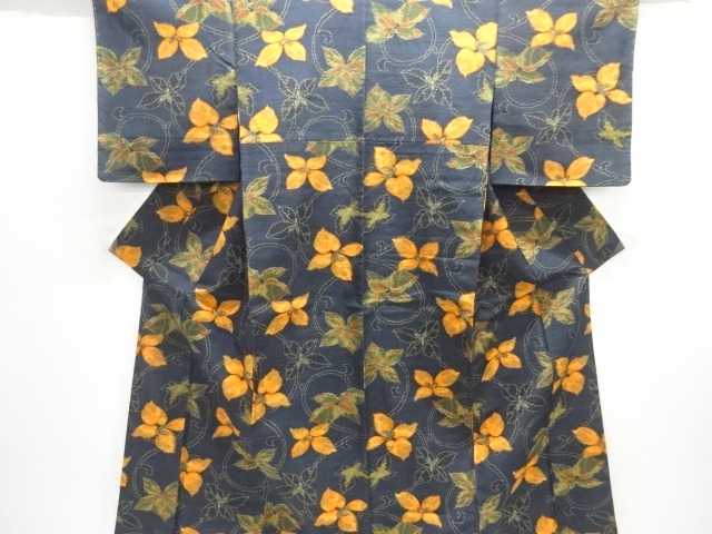 JAPANESE KIMONO / TSUMUGI / WOVEN FLOWER ARABESQUE